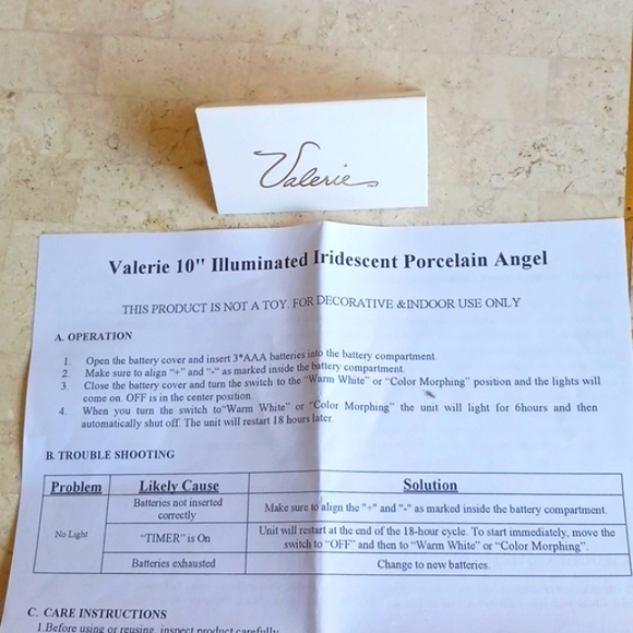 Angel- porcelain, illuminating 10" inches tall,holding tulips,-spring decor - Picture 6 of 11